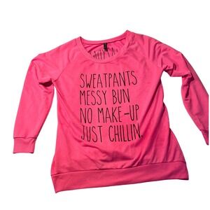 Electric Pink Sweatshirt Womens XL Pink Good Graphic Lazy Day Pullover